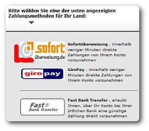 Sofortüberweisung auswählen