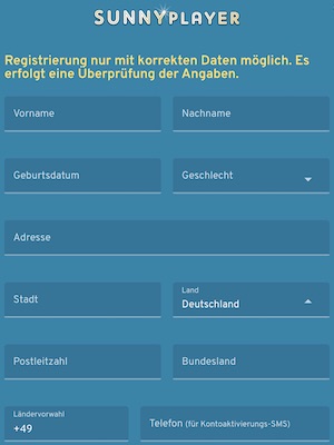 sunnyplayer registrierung