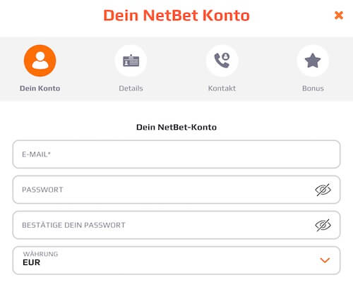 Registrierung mit NetBet Bonuscode