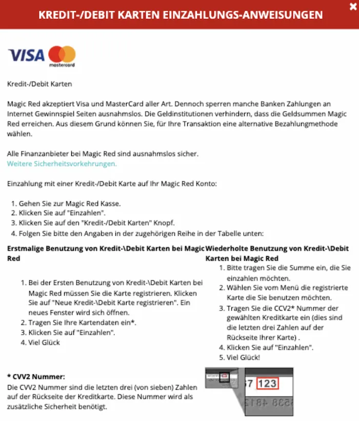 visa einzahlung im magic red casino